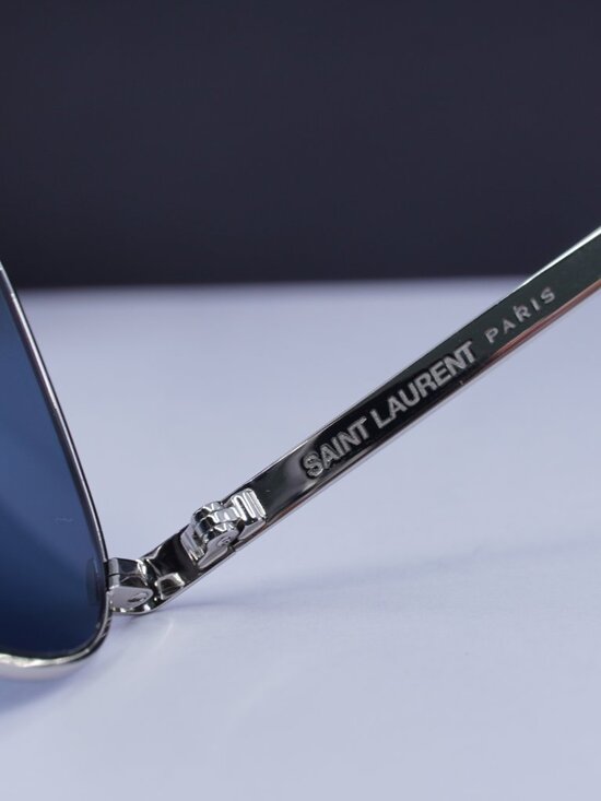 Saint Laurent SL690 DUST 003 Aviator Sunglasses - Silver/Blue